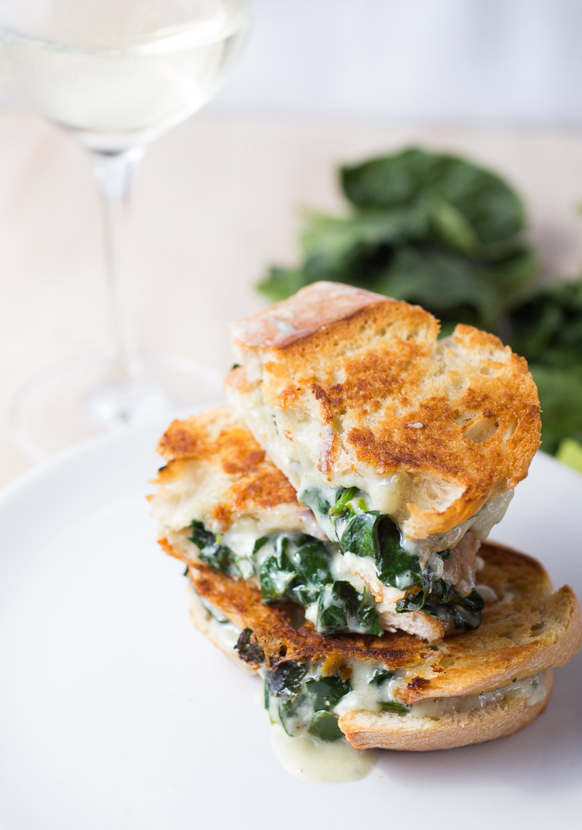 Gorgonzola and spinach grilled cheese sandwich