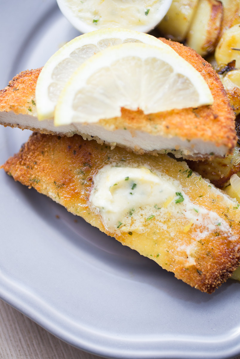 Schnitzel with lemon parsley butter