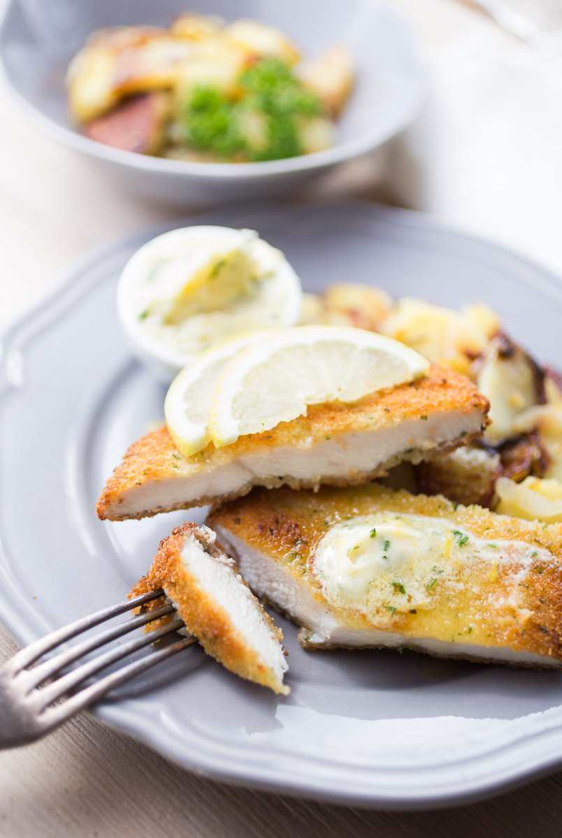 Schnitzel with lemon parsley butter