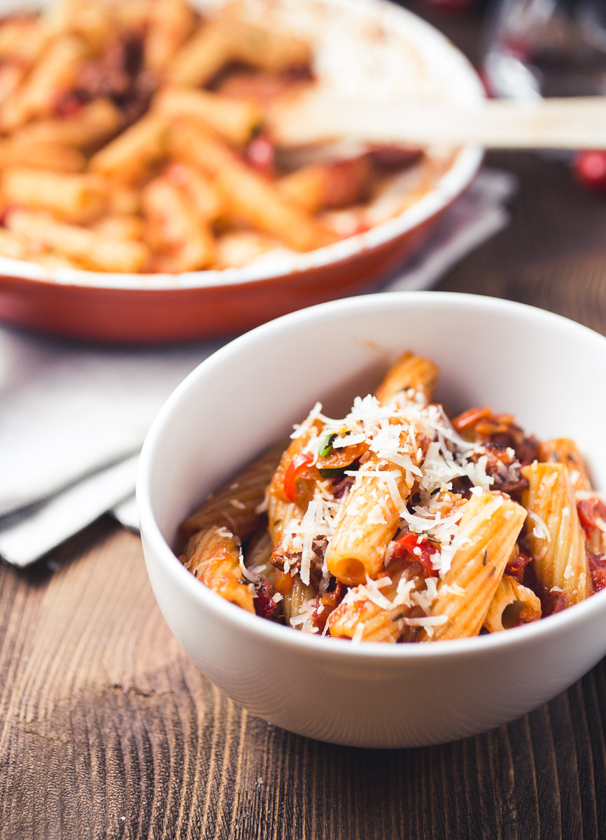 Penne all'arrabbiata with chorizo