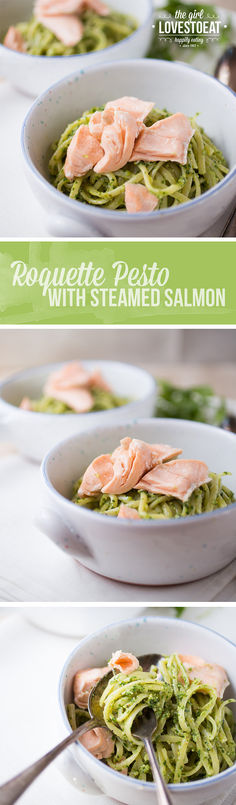 Roquette pesto with steamed salmon
