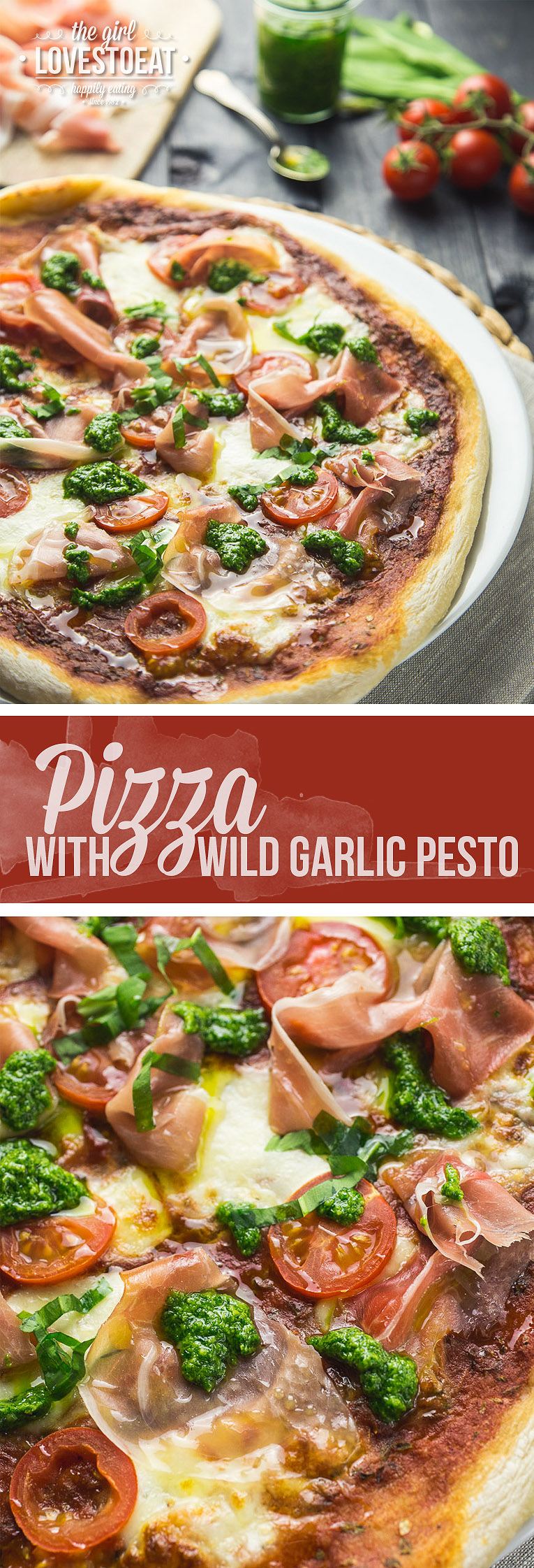 WIld garlic pesto pizza with prosciutto | thegirllovestoeat.com