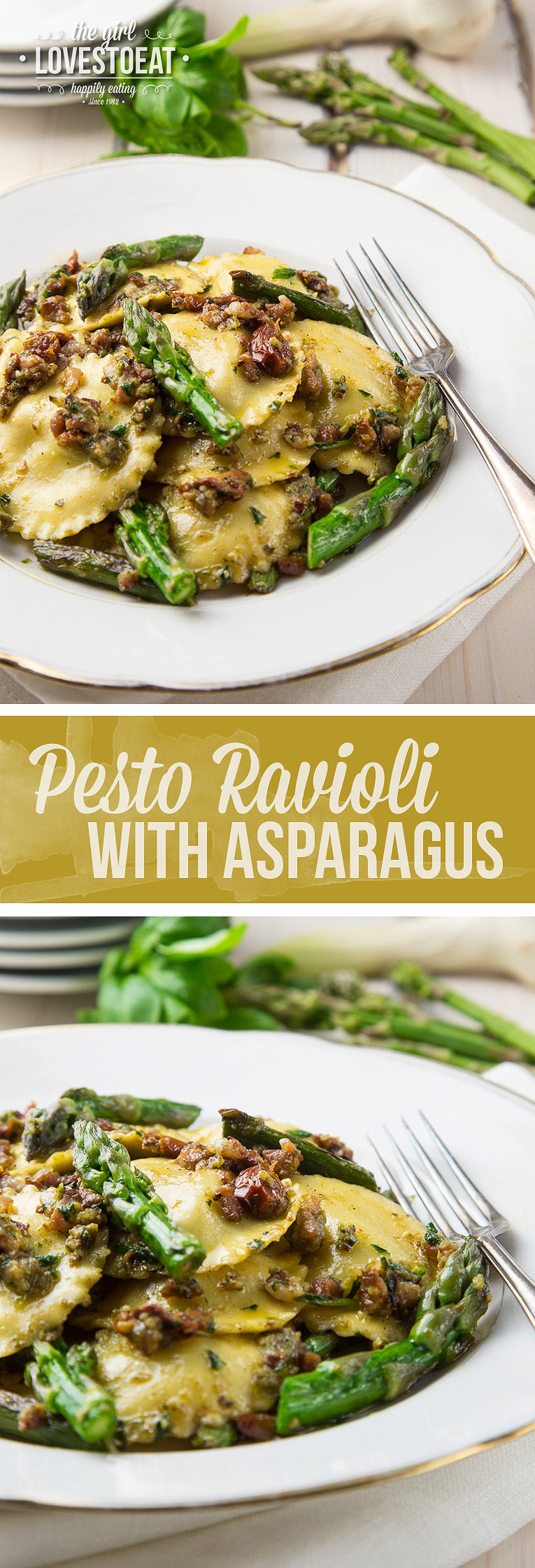 Pesto ravioli with asparagus { thegirllovestoeat.com }