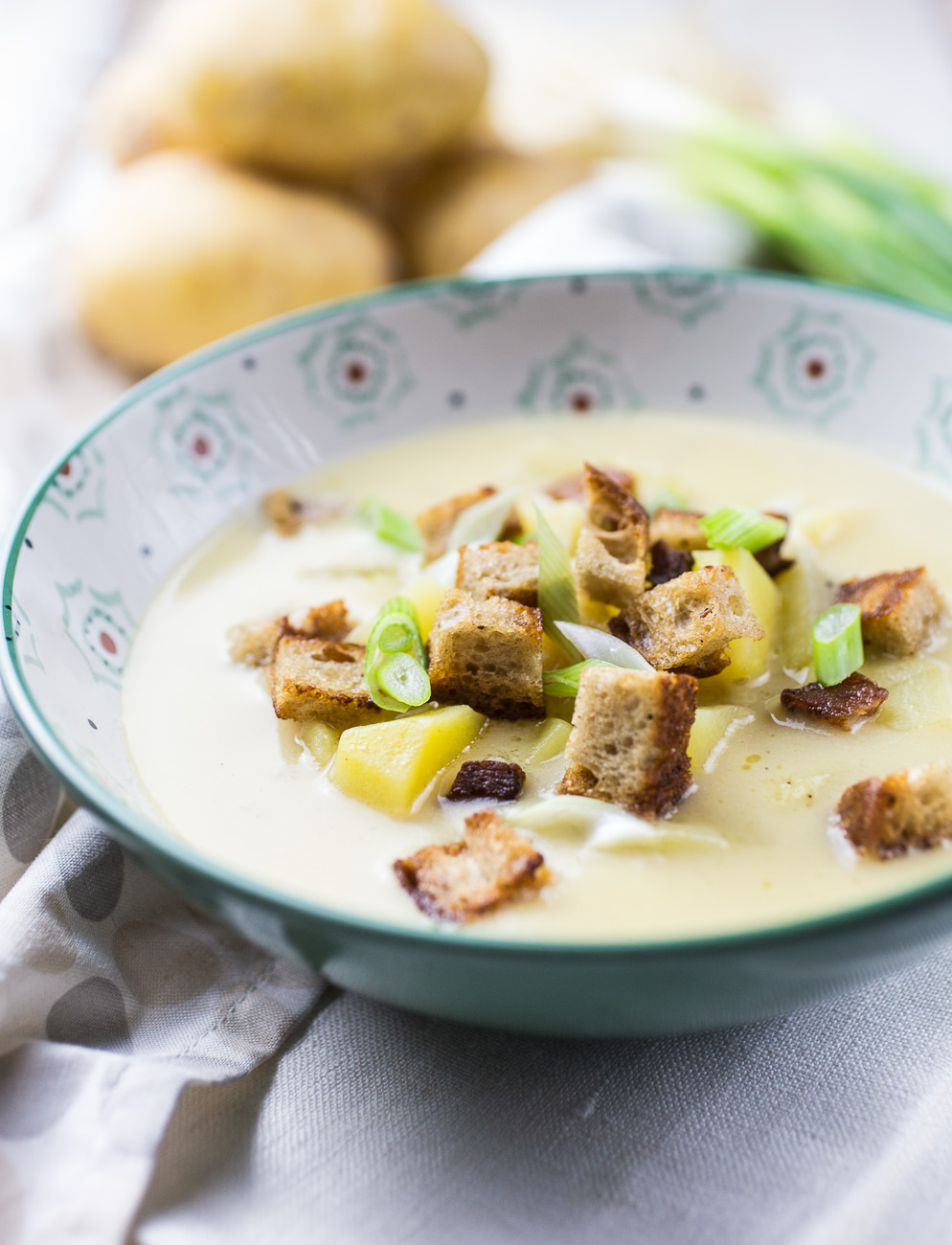 Potato Soup with Croutons { thegirllovestoeat.com }