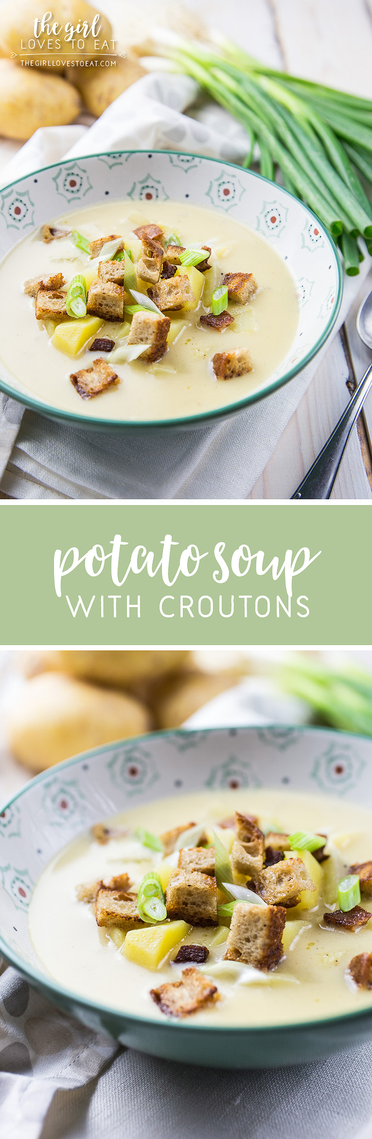 Potato Soup with Croutons { thegirllovestoeat.com }