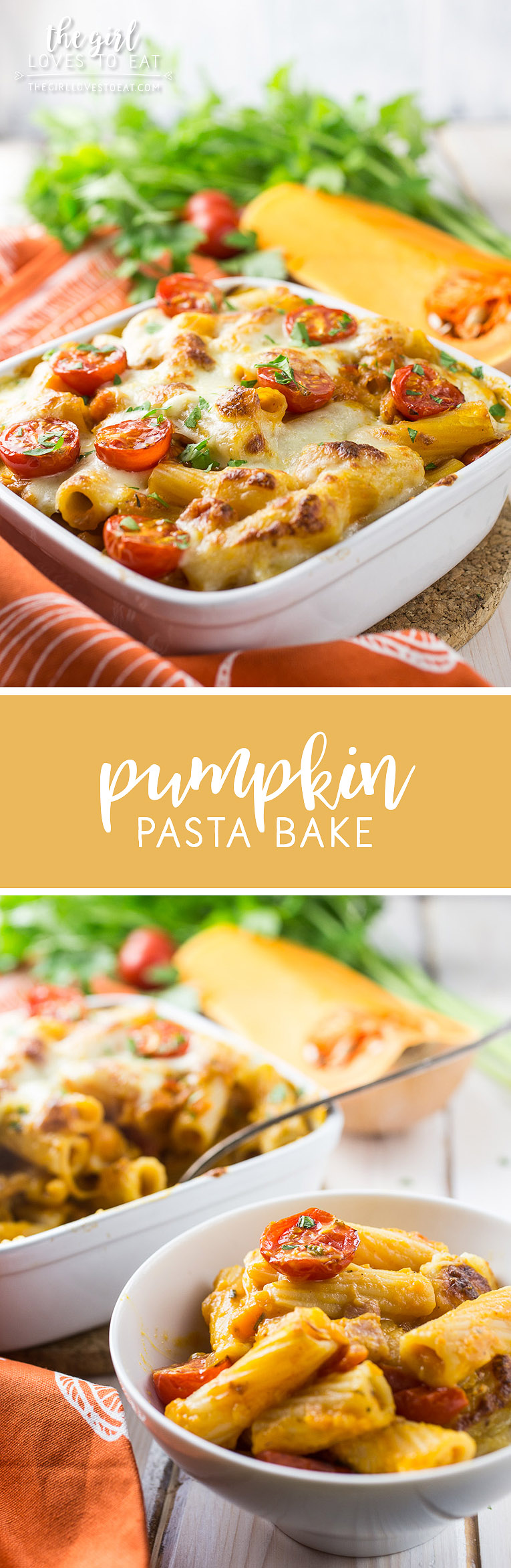 Pumpkin Pasta Bake { thegirllovestoeat.com }