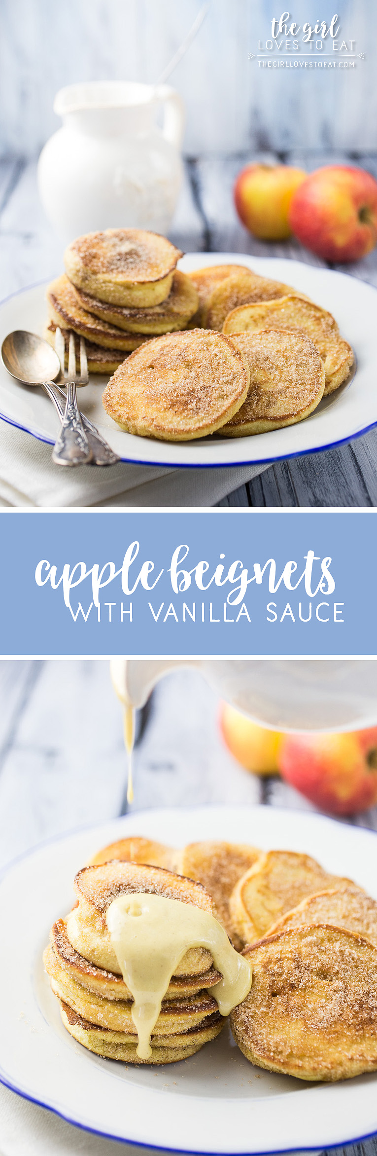 Apple beignets with vanilla sauce { thegirllovestoeat.com }