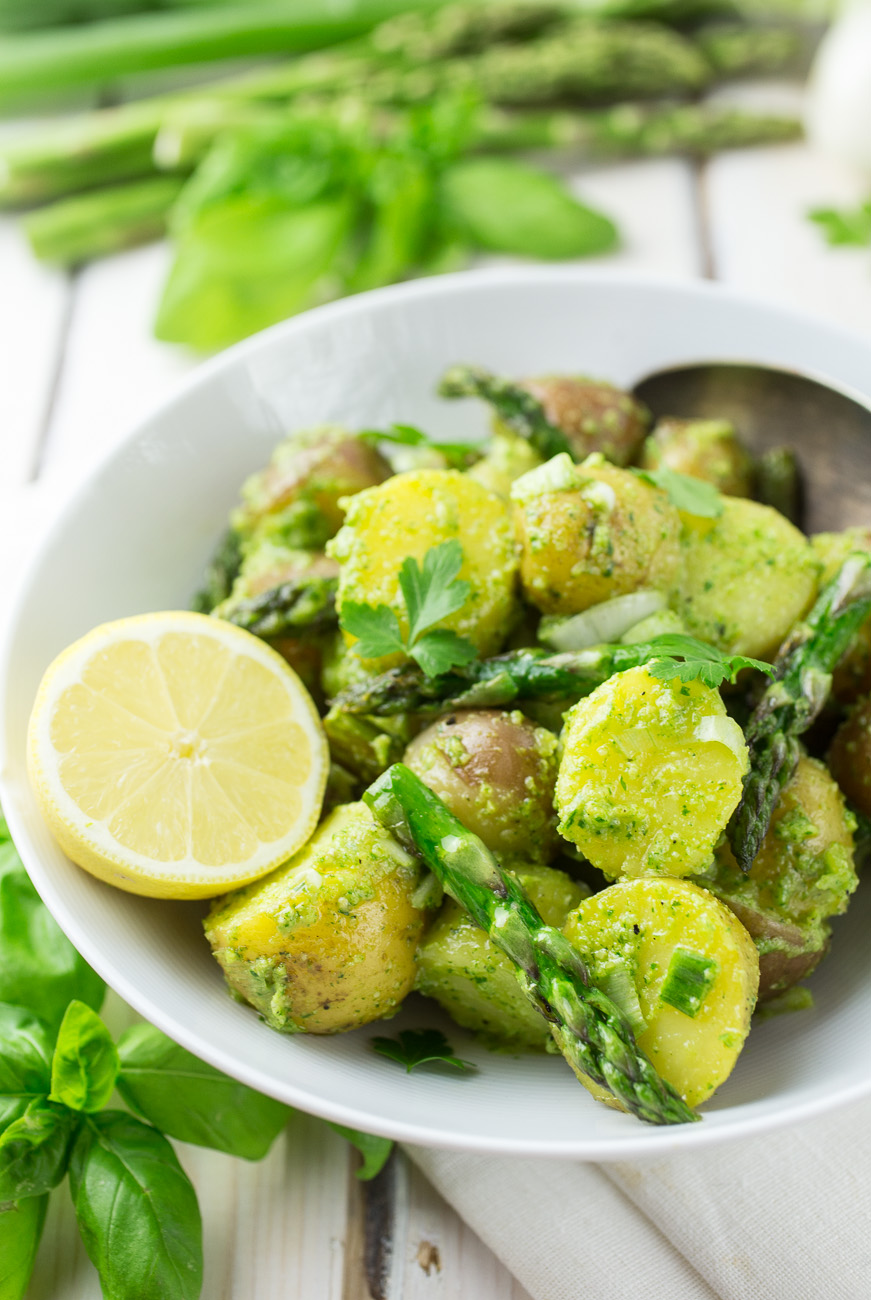 Pesto Potato Salad with Asparagus { thegirllovestoeat.com }