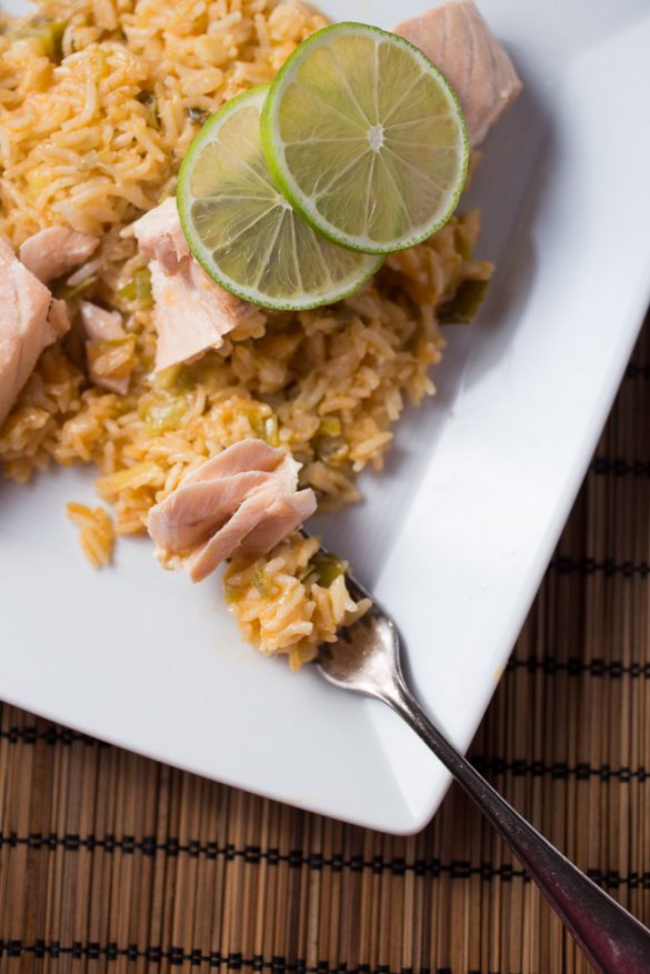 Coconut-lime rice with steamed salmon