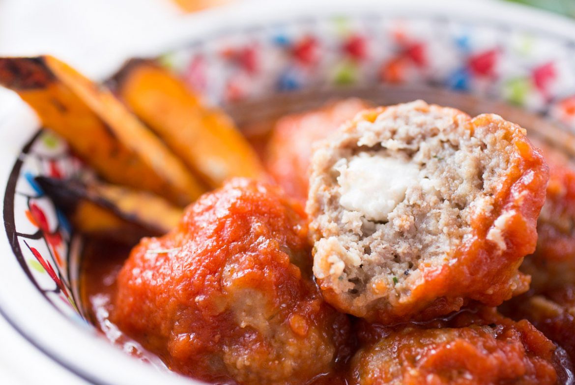 Feta filled meatballs in tomato sauce The Girl Loves To Eat