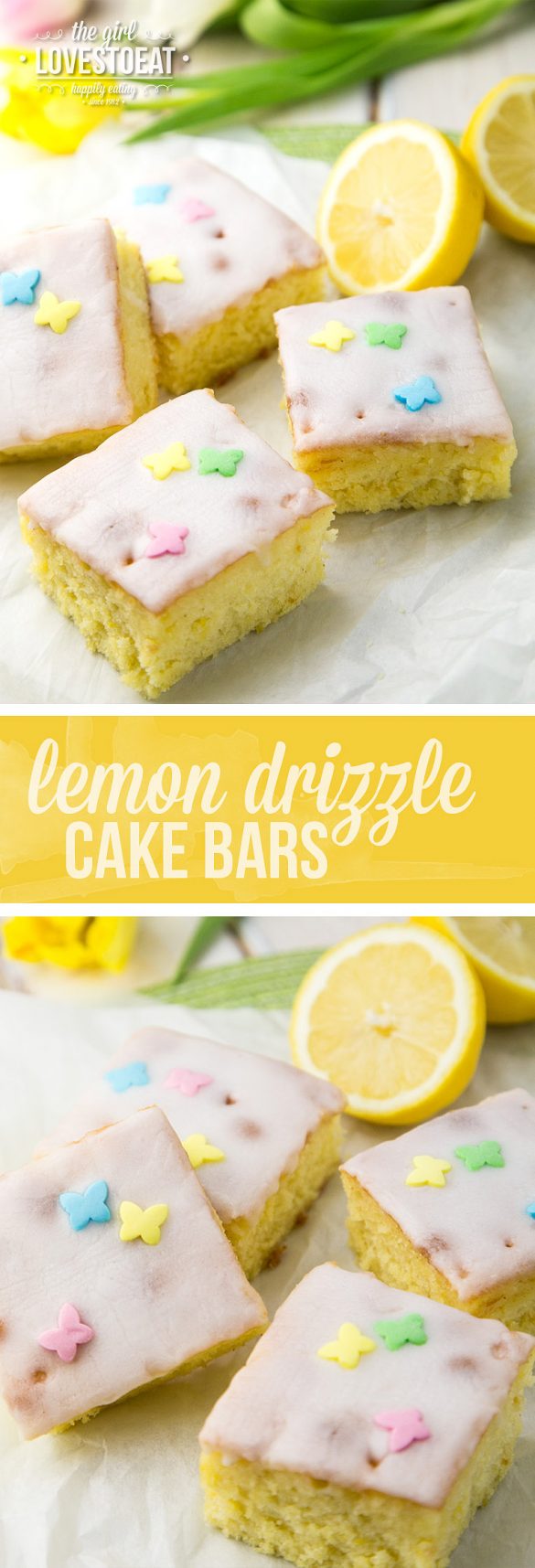 Lemon drizzle cake bars The Girl Loves To Eat