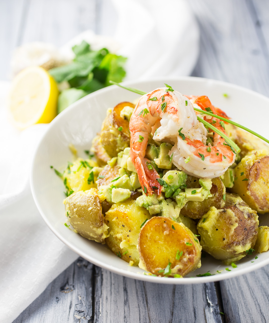 Avocado and prawn potato salad { thegirllovestoeat.com }