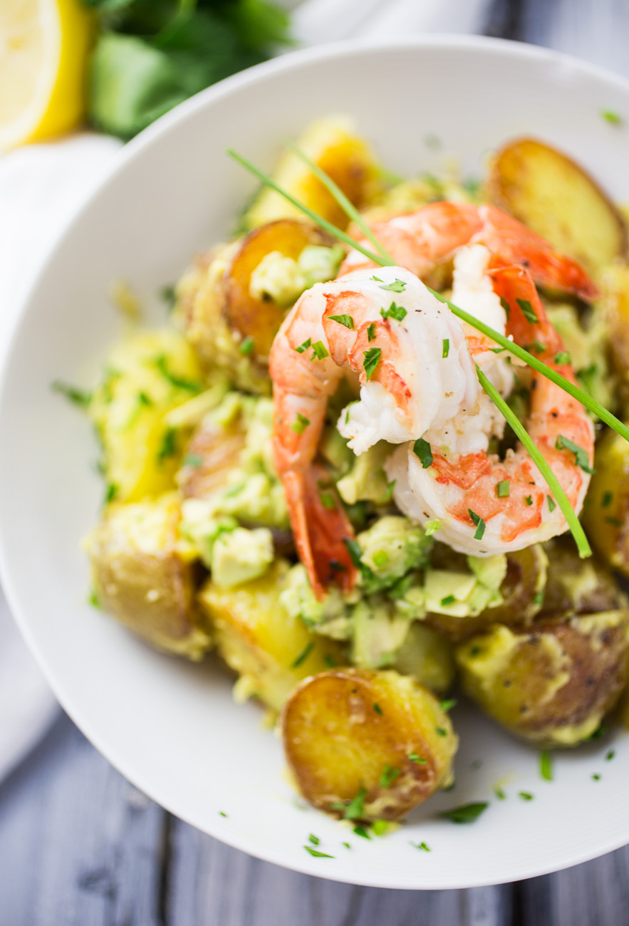 Avocado and prawn potato salad { thegirllovestoeat.com }