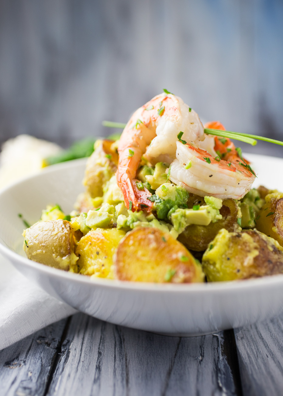 Avocado and prawn potato salad { thegirllovestoeat.com }