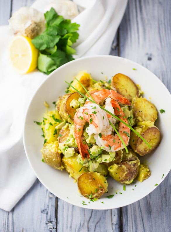 Avocado and prawn potato salad { thegirllovestoeat.com }
