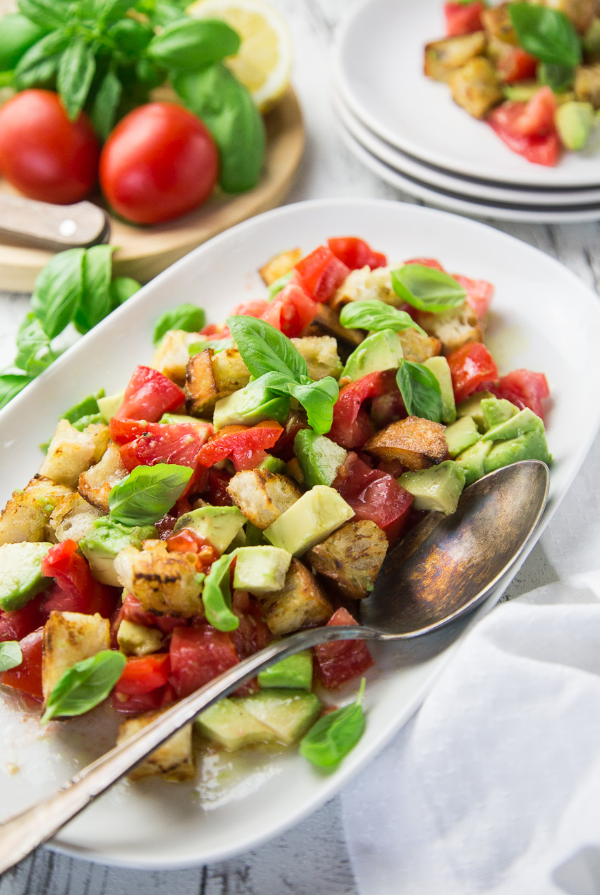 Tomato Avocado Panzanella { thegirllovestoeat.com }