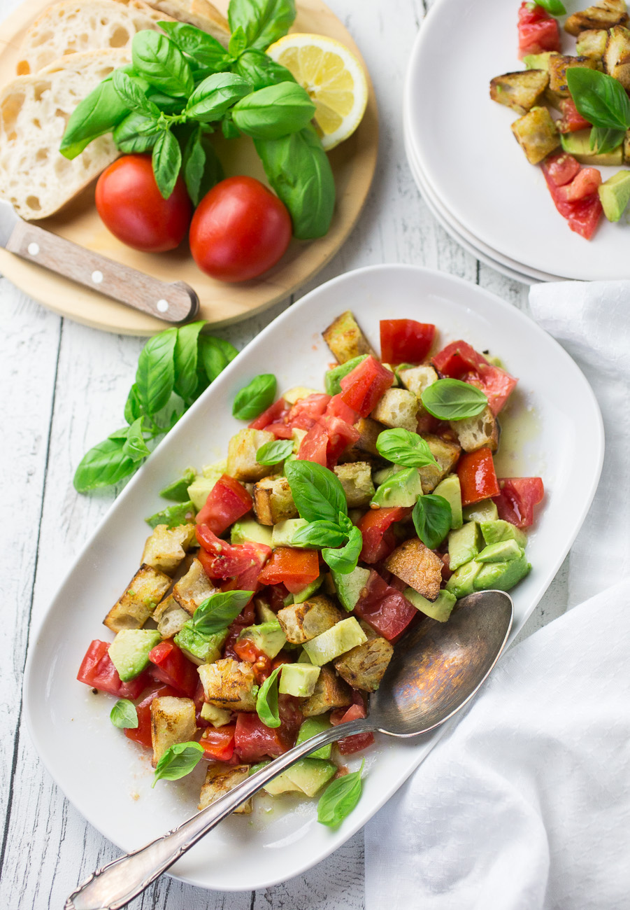 Tomato Avocado Panzanella { thegirllovestoeat.com }