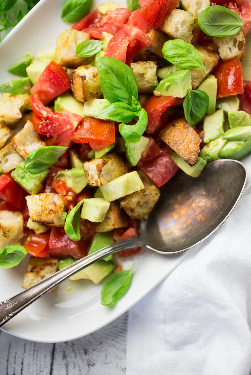 Tomato Avocado Panzanella { thegirllovestoeat.com }