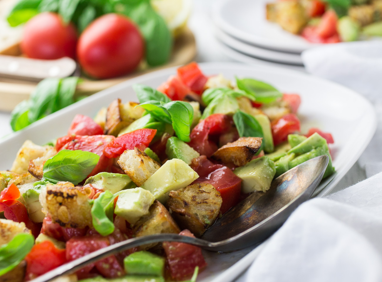 Tomato Avocado Panzanella { thegirllovestoeat.com }